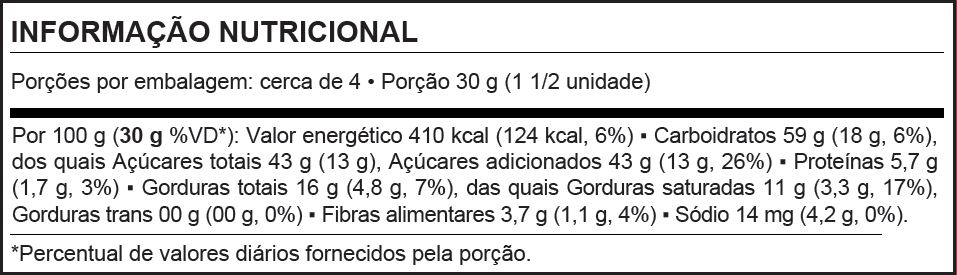 tabela nutricional cookie de chocolate tabela nutricional