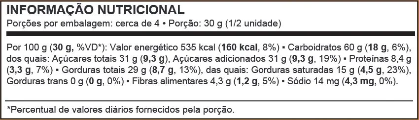 tabela nutricional cookie de tahine